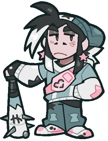 Two frame animation of Chrono (a human oc with a nail bat).