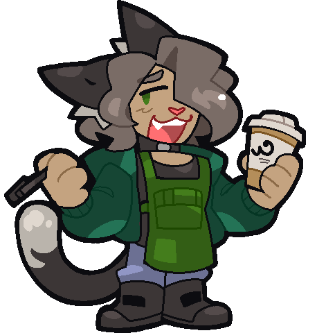 Two frame animation of Shikatsu (a catboy oc holding takeout coffee).