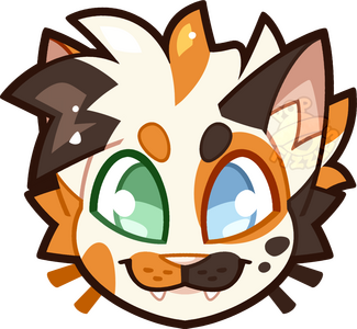 Digital artwork of Caleb (an anthro Calico Cat oc)'s head, as a rounded badge.