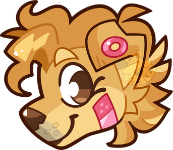 Digital artwork of Ginger (an anthro Golden Retriever oc)'s head, as a rounded badge.