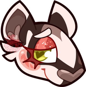 Digital artwork of Amora (an anthro badger oc)'s head, as a rounded badge.