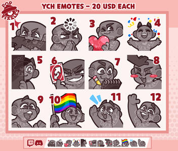 YCH Emotes for 20 USD Each. YCH Emotes for 20 USD Each.
